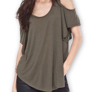 EXPRESS Cold Shoulder Scoop Neck Short Sleeve Top Olive Green Women’s Size Small